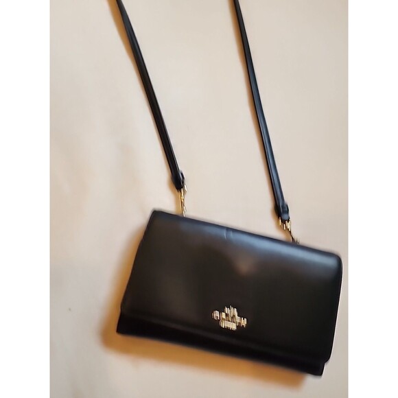 COACH BLACK LEATHER DOWNTOWN CLUTCH HANDBAG SHOULDER BAG Crossbody CONVERTIBLE - Picture 2 of 5